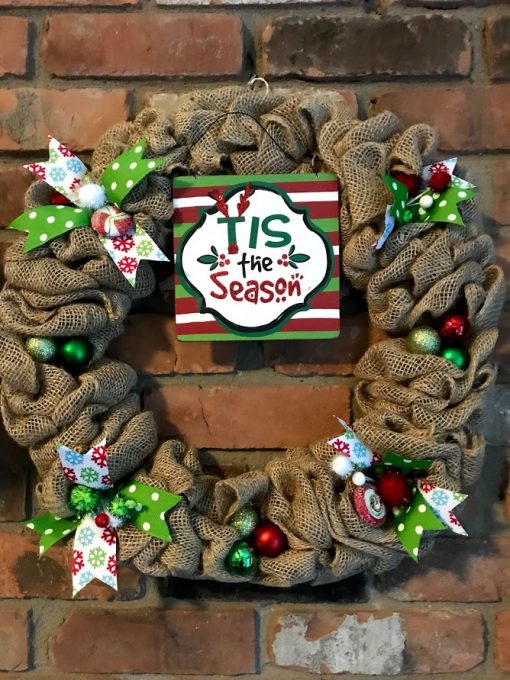 Tis the Season 16" Burlap Christmas Wreath Door Decor