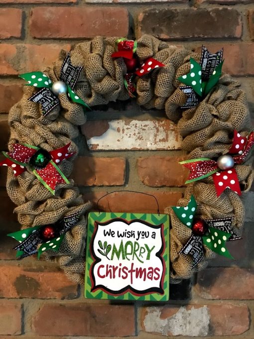 We Wish You a Merry Christmas 16" Burlap Wreath Door Decor