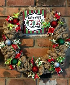 Have a Holly Jolly Christmas 16" Burlap Wreath Door Decor
