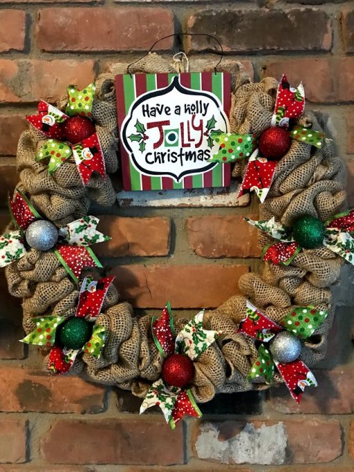 Have a Holly Jolly Christmas 16" Burlap Wreath Door Decor