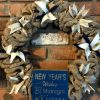 New Year's Wishes 16" Burlap Wreath Door Decor