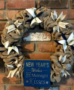 New Year's Wishes 16" Burlap Wreath Door Decor