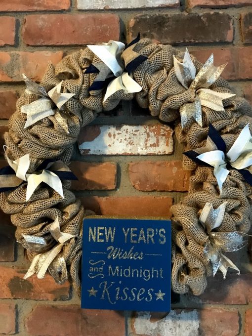 New Year's Wishes 16" Burlap Wreath Door Decor
