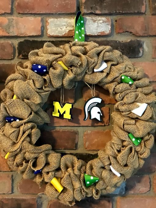 Michigan and Michigan State House Divided 16" Burlap Wreath