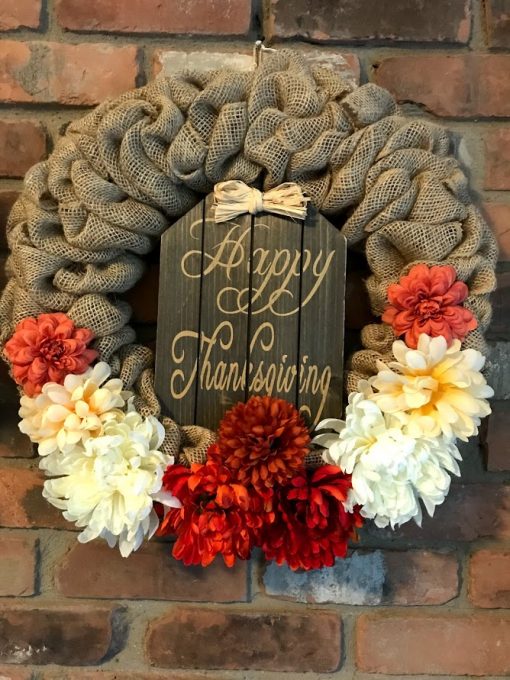 Happy Thanksgiving 16" Fall Burlap Wreath Door Decor