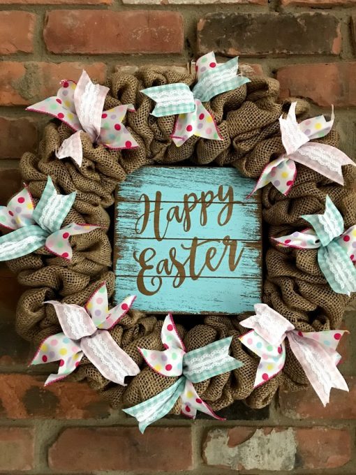 Happy Easter 16" Burlap Wreath Door Decor