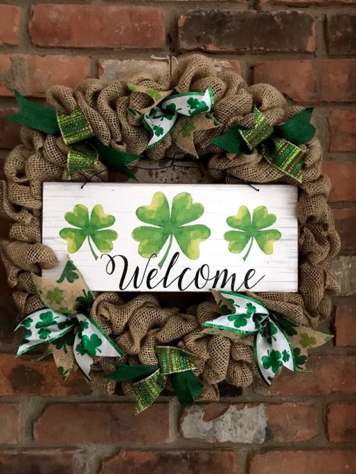 Shamrock Welcome St. Patrick's Day 16" Burlap Wreath Door Decor