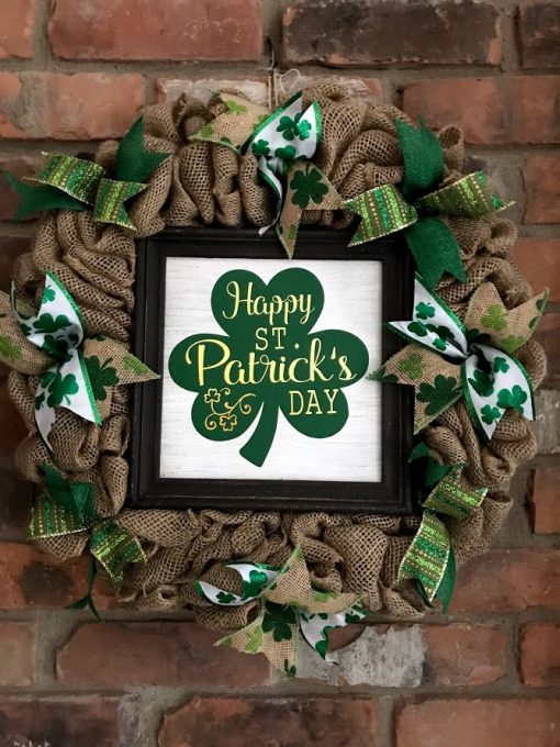 Happy St. Patrick's Day 16" Burlap Wreath Door Decor