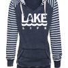 Michigan Lake Life Women's Navy Striped Chalk Fleece Hoodie