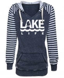 Michigan Lake Life Women's Navy Striped Chalk Fleece Hoodie