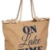 On Lake Time Burlap Boat Bag