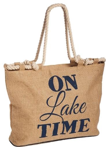 On Lake Time Burlap Boat Bag