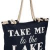 Take Me To The Lake Navy Blue Burlap Boat Bag