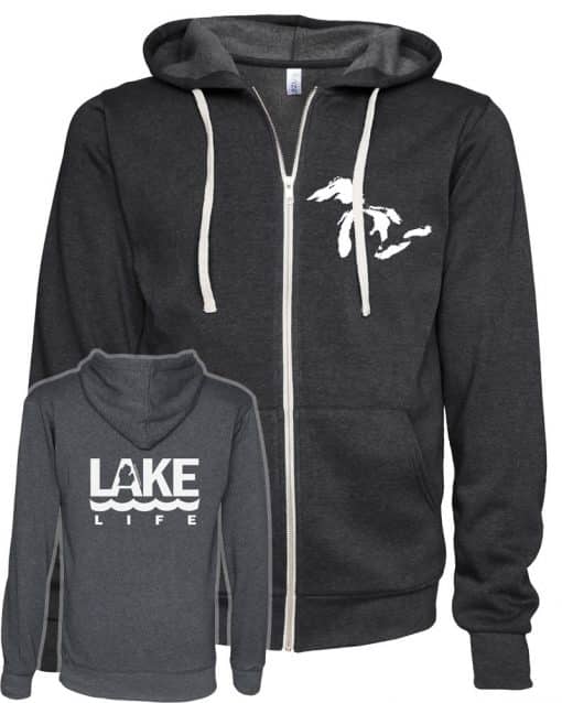 Michigan Lake Life Unisex Heather Black Fleece Full Zip Hoodie