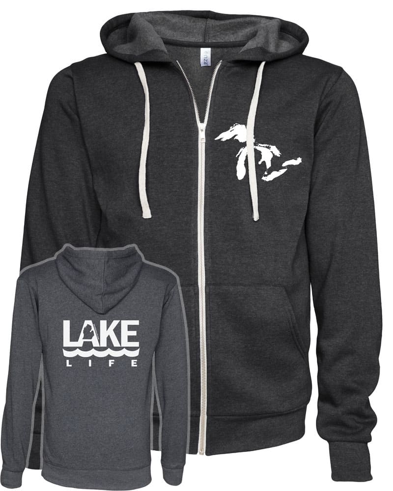 Michigan Lake Life Unisex Heather Black Fleece Full Zip Hoodie - Anchor ...