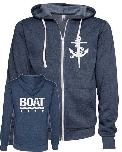 Boat Life Anchor Unisex Heather Navy Fleece Full Zip Hoodie
