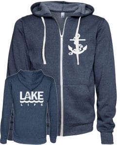 Lake Life Anchor Unisex Heather Navy Fleece Full Zip Hoodie