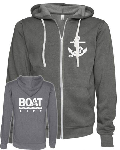 Boat Life Anchor Unisex Heather Gray Full Zip Hoodie