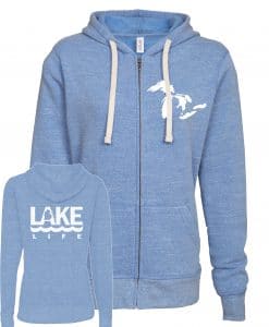 Michigan Lake Life Women's Heather Blue Vintage Full Zip Hoodie