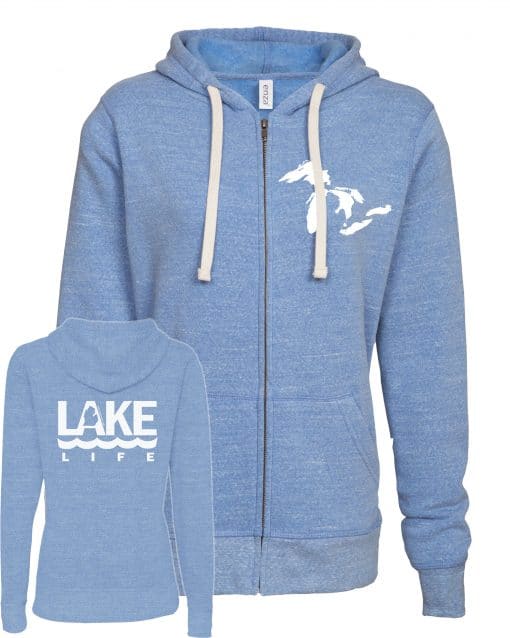 Michigan Lake Life Women's Heather Blue Vintage Full Zip Hoodie