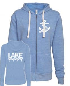 Lake Life Anchor Women's Heather Blue Vintage Full Zip Hoodie
