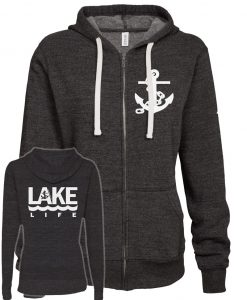 Lake Life Anchor Women's Black Vintage Full Zip Hoodie