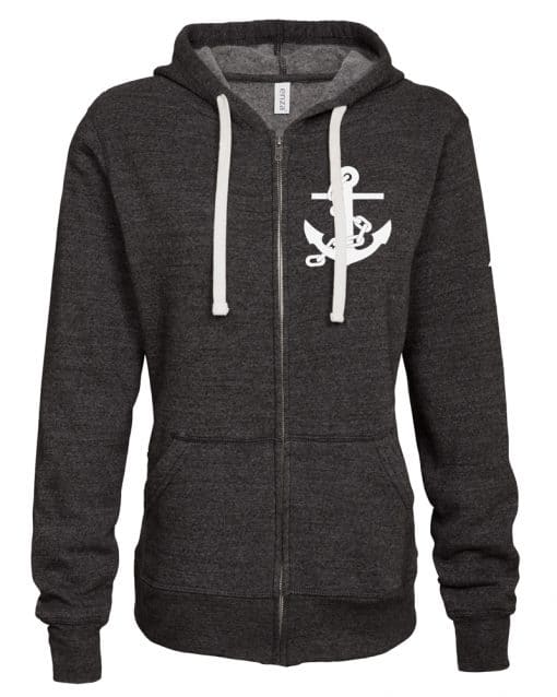 Lake Life Anchor Women's Heather Black Vintage Full Zip Hoodie