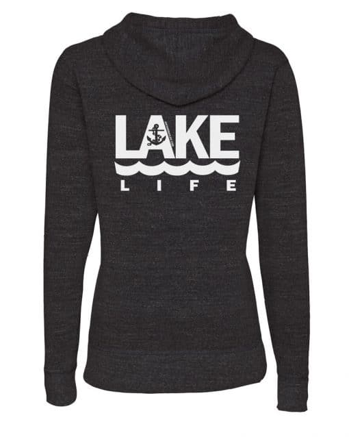 Lake Life Anchor Women's Heather Black Vintage Full Zip Hoodie Back