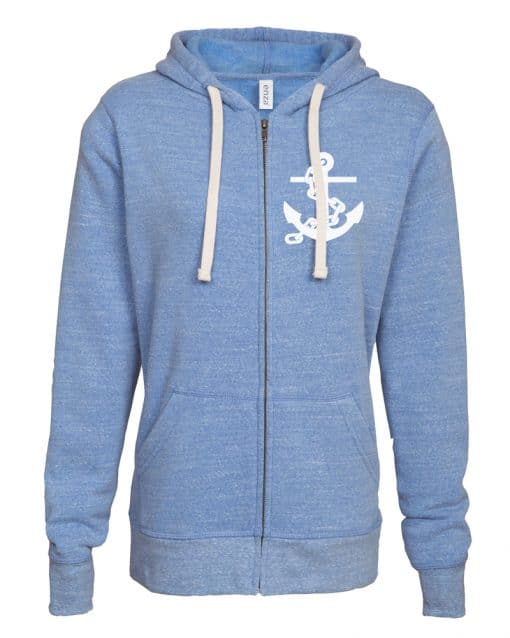 Lake Life Anchor Women's Heather Blue Vintage Full Zip Hoodie