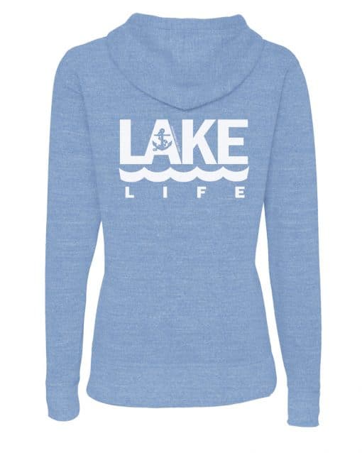 Lake Life Anchor Women's Heather Blue Vintage Full Zip Hoodie Back