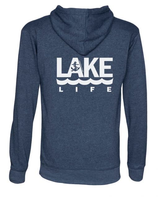 Lake Life Anchor Unisex Heather Navy Fleece Full Zip Hoodie - Image 2