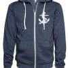 Boat Life Anchor Unisex Heather Navy Fleece Full Zip Hoodie