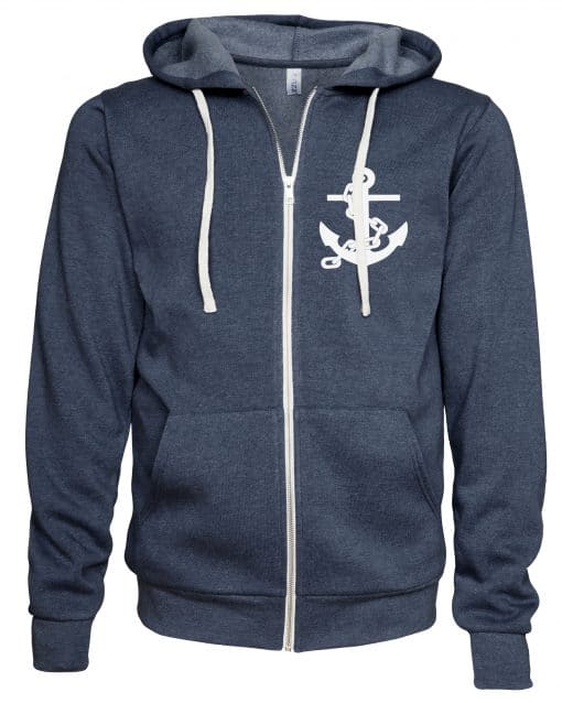 Lake Life Anchor Unisex Heather Navy Fleece Full Zip Hoodie