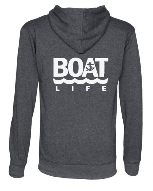 Boat Life Anchor Unisex Heather Black Fleece Full Zip Hoodie Back