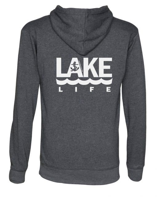 Lake Life Anchor Unisex Heather Black Fleece Full Zip Hoodie Back