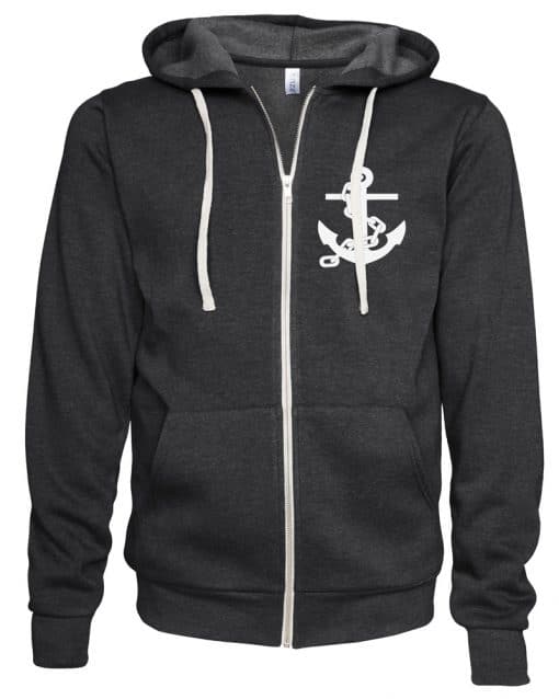 Boat Life Anchor Unisex Heather Black Fleece Full Zip Hoodie