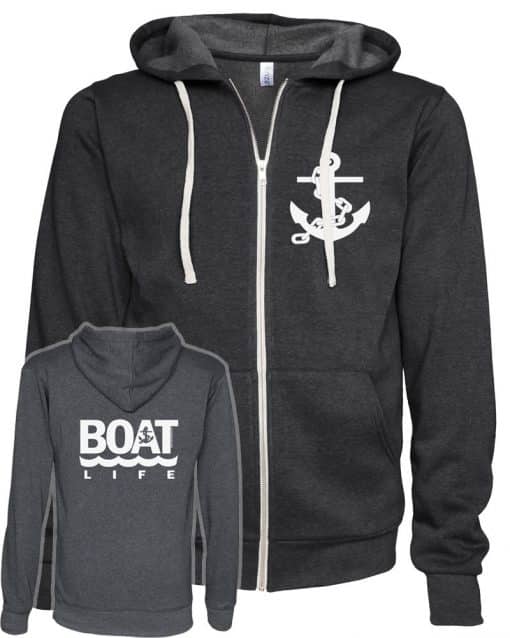 Boat Life Anchor Unisex Heather Black Fleece Full Zip Hoodie