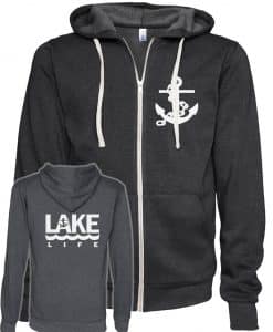 Lake Life Anchor Unisex Heather Black Fleece Full Zip Hoodie