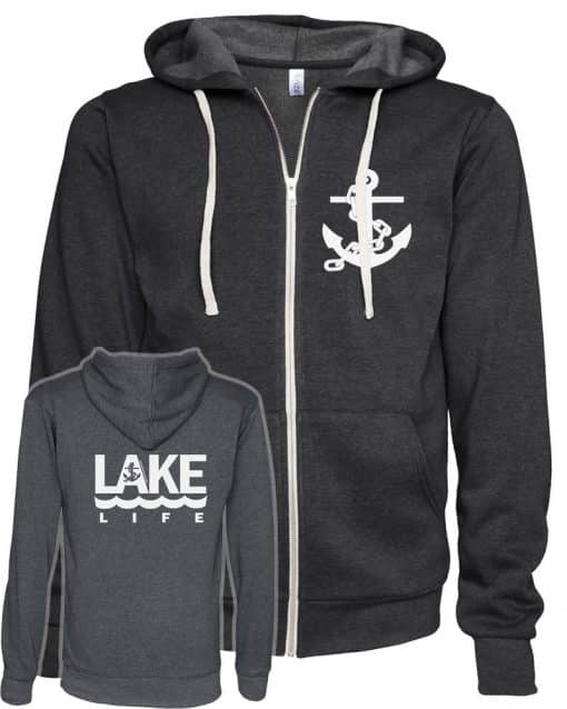 Lake Life Anchor Unisex Heather Black Fleece Full Zip Hoodie