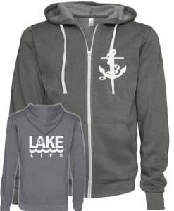 Lake Life Anchor Unisex Heather Gray Fleece Full Zip Hoodie