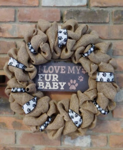 I Love My Fur Baby 16" Burlap Dog Wreath Door Decor