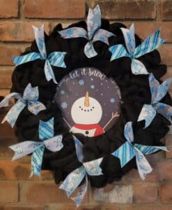 Let It Snow Snowman 16" Black Blue Burlap Wreath