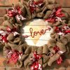 Valentine's Day Love Red and Gold 16" Burlap Wreath Door Decor