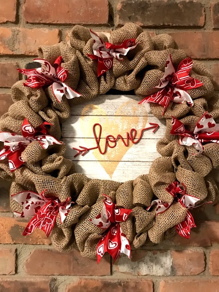 Valentine's Day Love Red and Gold 16" Burlap Wreath Door Decor