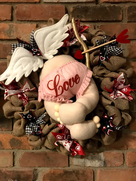 Valentine's Day Cupid 16" Burlap Wreath Door Decor