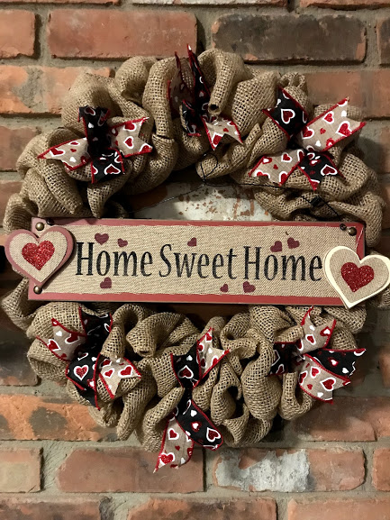 Valentine's Day Home Sweet Home 16" Burlap Wreath