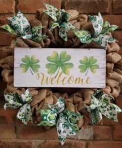 St Patrick's Day Welcome 16" Burlap Wreath