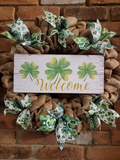St Patrick's Day Welcome 16" Burlap Wreath