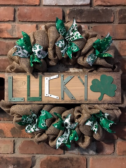 St Patrick's Day Lucky 16" Burlap Wreath