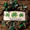 St Patrick's Day Welcome Shamrock 16" Burlap Wreath Door Decor